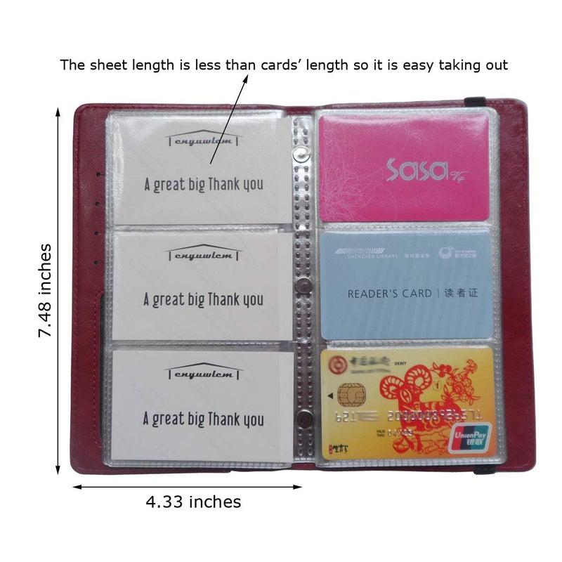 Enyuwlcm PU Leather Business Card Book Organizer Journal Name Card Book Holder with Elastic Closure Hold 240 Cards Wine Red - Image 4